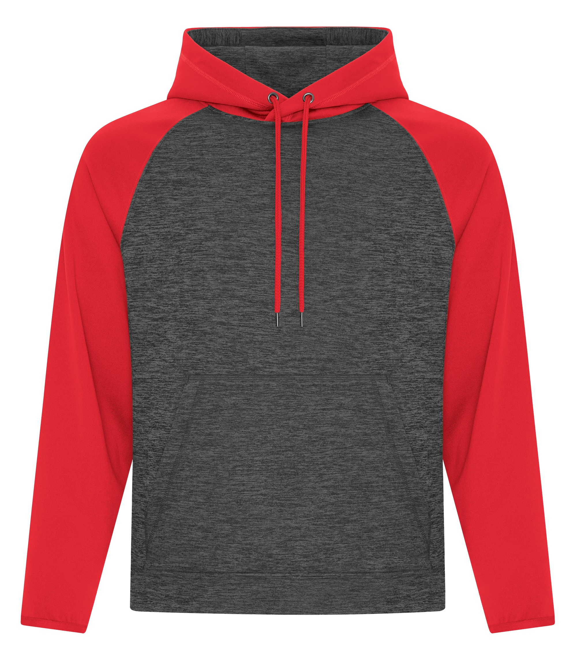 ATCᴹᶜ ATC™ DYNAMIC HEATHER FLEECE TWO TONE HOODED SWEATSHIRT. F2047 Charcoal Dynamic-True Red