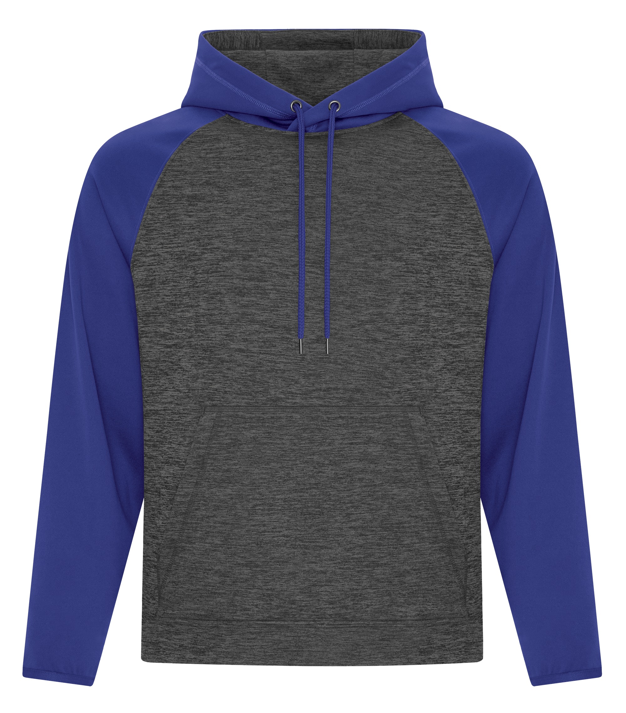 ATCᴹᶜ ATC™ DYNAMIC HEATHER FLEECE TWO TONE HOODED SWEATSHIRT. F2047 Charcoal Dynamic-True Royal