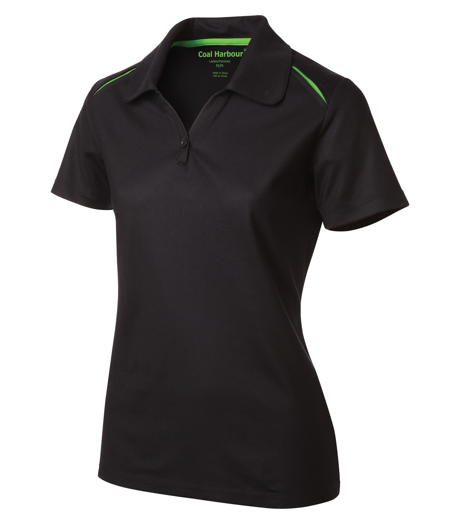 Coal Harbourᴹᴰ COAL HARBOURᴹᴰ POLO RÉSISTANT AUX ACCROCS AVEC INSERTIONS DE COULEURS CONTRASTANTES POUR FEMMES - L4002 Black-Lime