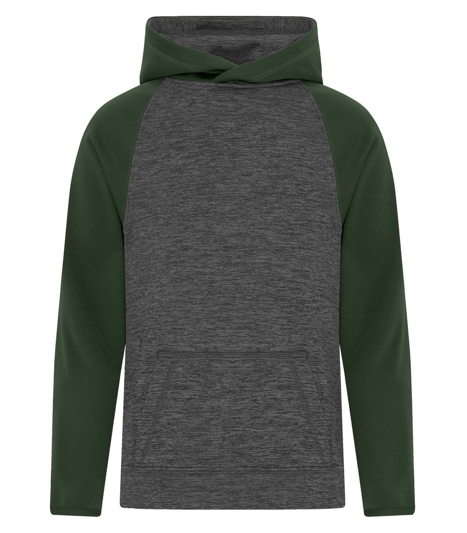 ATCᴹᶜ ATC™ DYNAMIC HEATHER FLEECE TWO TONE HOODED YOUTH SWEATSHIRT. Y2047 Charcoal Dynamic-Forest Green