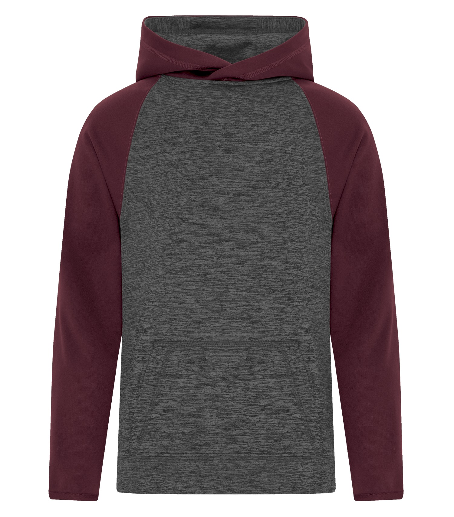 ATCᴹᶜ ATC™ DYNAMIC HEATHER FLEECE TWO TONE HOODED YOUTH SWEATSHIRT. Y2047 Charcoal Dynamic-Maroon