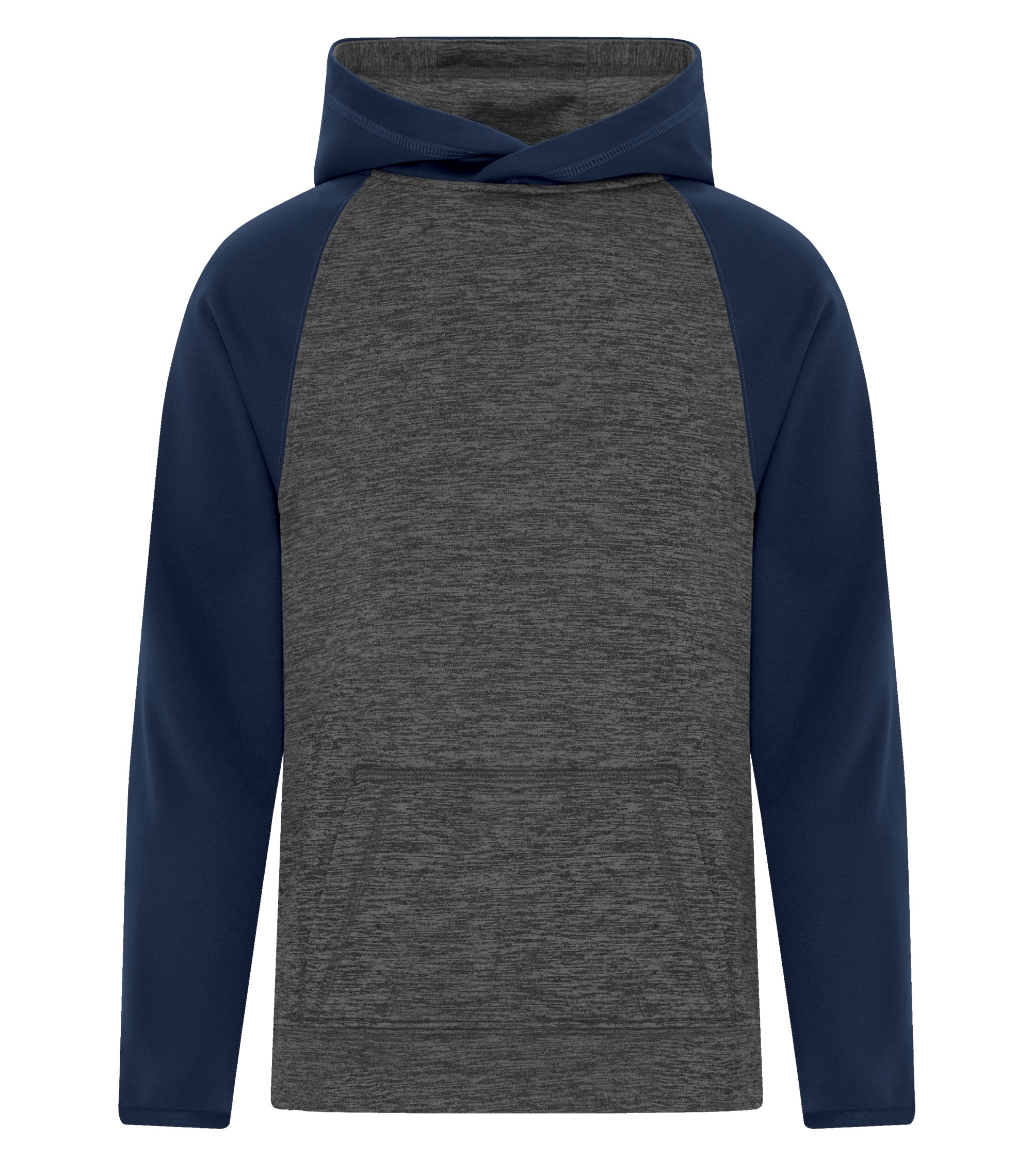 ATCᴹᶜ ATC™ DYNAMIC HEATHER FLEECE TWO TONE HOODED YOUTH SWEATSHIRT. Y2047 Charcoal Dynamic-True Navy