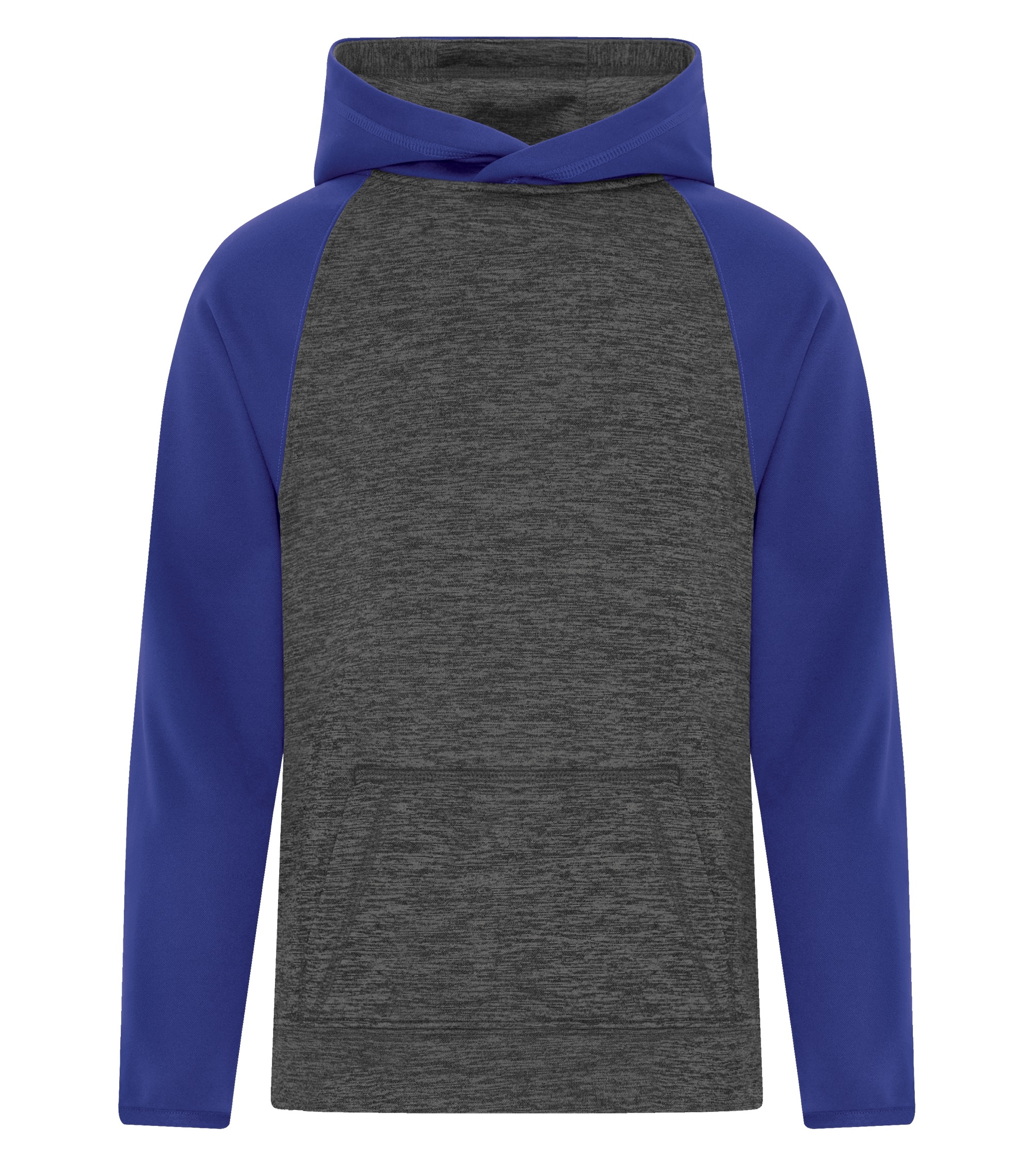 ATCᴹᶜ ATC™ DYNAMIC HEATHER FLEECE TWO TONE HOODED YOUTH SWEATSHIRT. Y2047 Charcoal Dynamic-True Royal