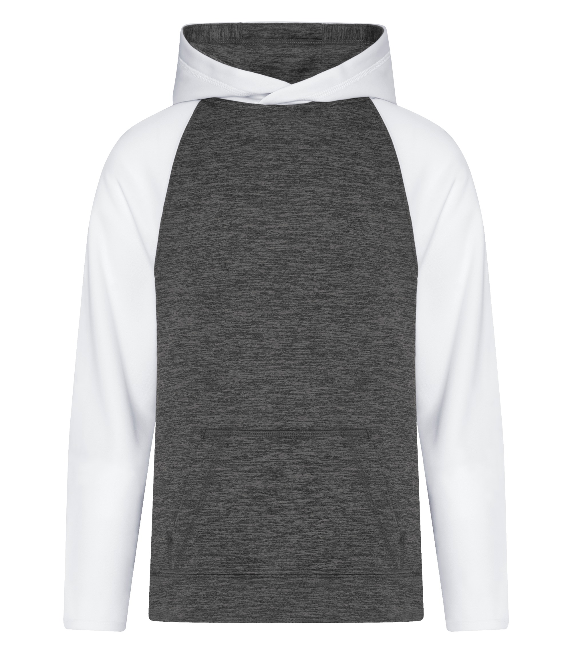 ATCᴹᶜ ATC™ DYNAMIC HEATHER FLEECE TWO TONE HOODED YOUTH SWEATSHIRT. Y2047 Charcoal Dynamic-White