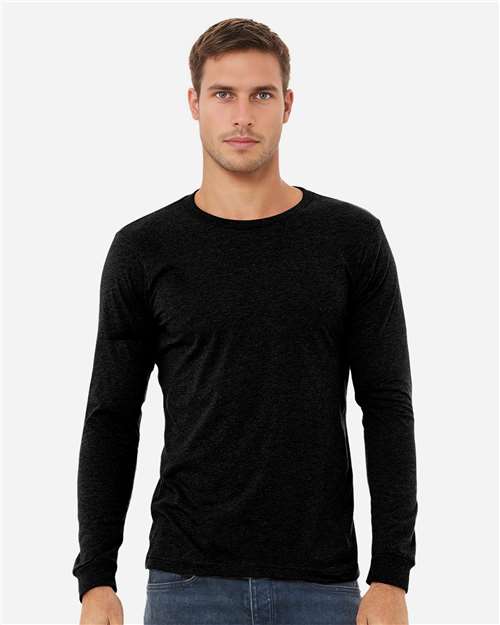BELLA + CANVAS Heather CVC Long Sleeve Tee - 3501CVC Solid Black Blend