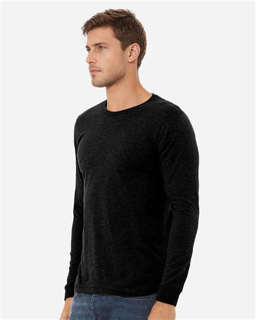 BELLA + CANVAS Heather CVC Long Sleeve Tee - 3501CVC Solid Black Blend