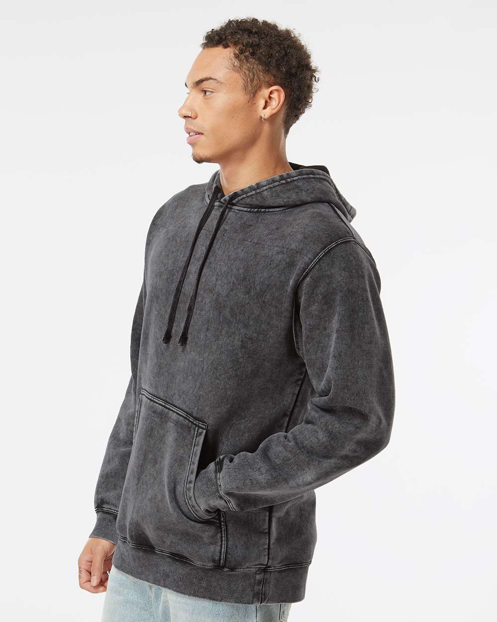Independent Trading Co. Unisex Midweight Mineral Wash Hooded Sweatshirt - PRM4500MW Black