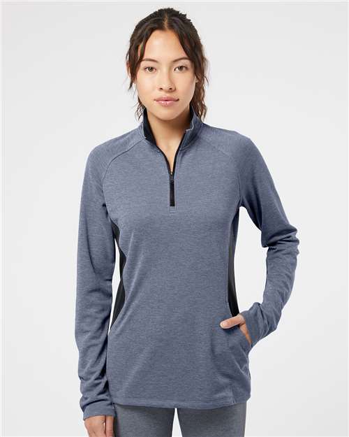 Adidas Women's Lightweight Quarter-Zip Pullover - A281 Collegiate Navy Heather- Carbon