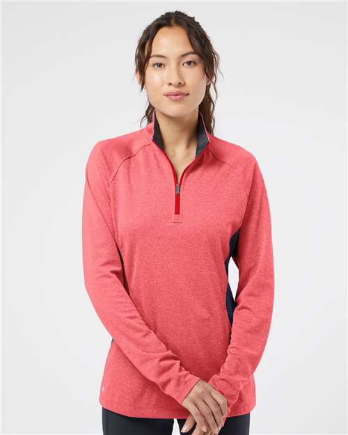 Adidas Women's Lightweight Quarter-Zip Pullover - A281 Power Red Heather- Carbon