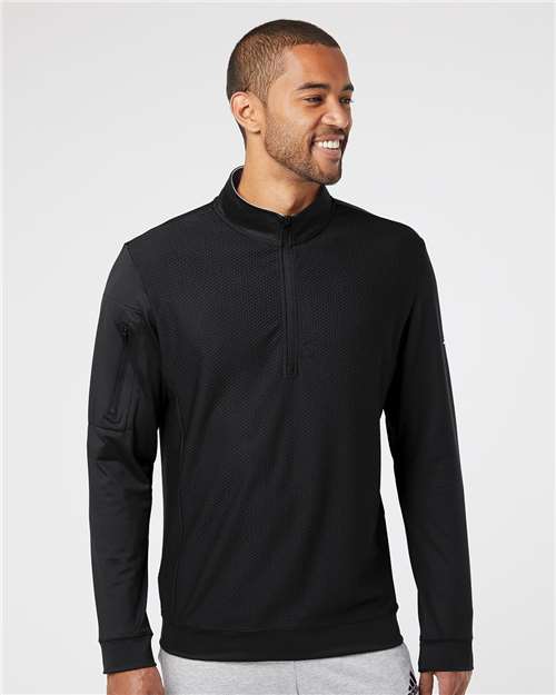 Adidas Men's Textured Quarter-Zip Pullover - A295 Black