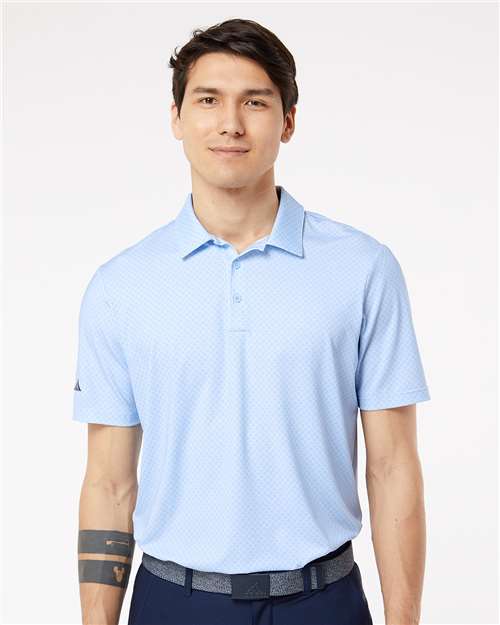 Adidas Men's Ultimate365 Diamond Dot Print Polo - A498 Glow Blue- White- Navy