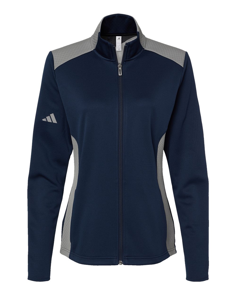 Adidas Women's Textured Mixed Media Full-Zip Jacket - A529 Collegiate Navy- Grey Three