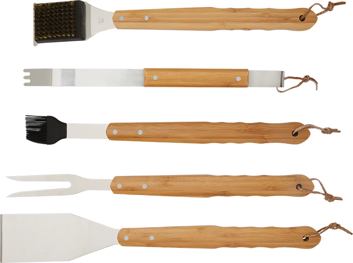Ensemble BBQ Bambou/Acier Inoxydable 5 pièces - BBQ25 Yellow
