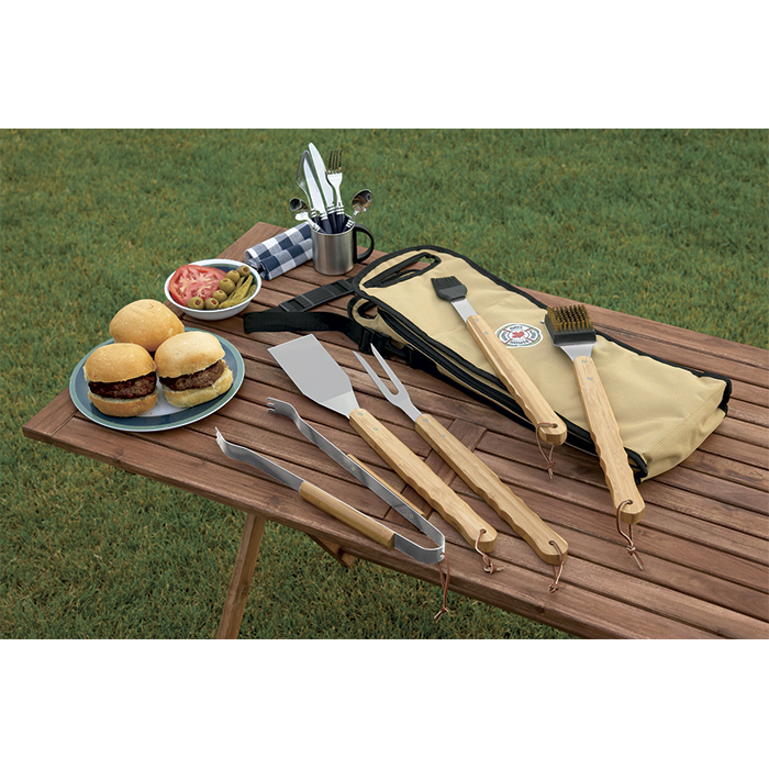 Ensemble BBQ Bambou/Acier Inoxydable 5 pièces - BBQ25 Yellow