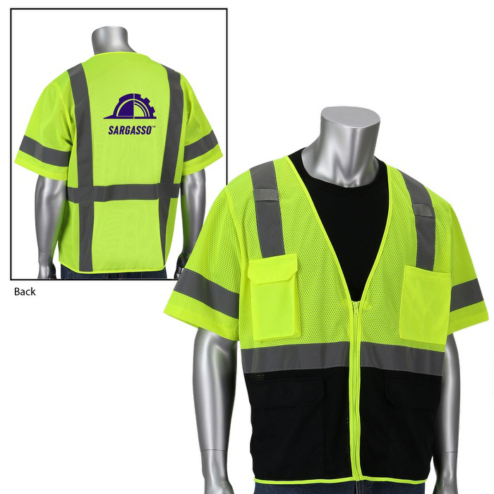 Veste à 5 poches à bord avant noir - Niveau 3 - HV13 lime yellow