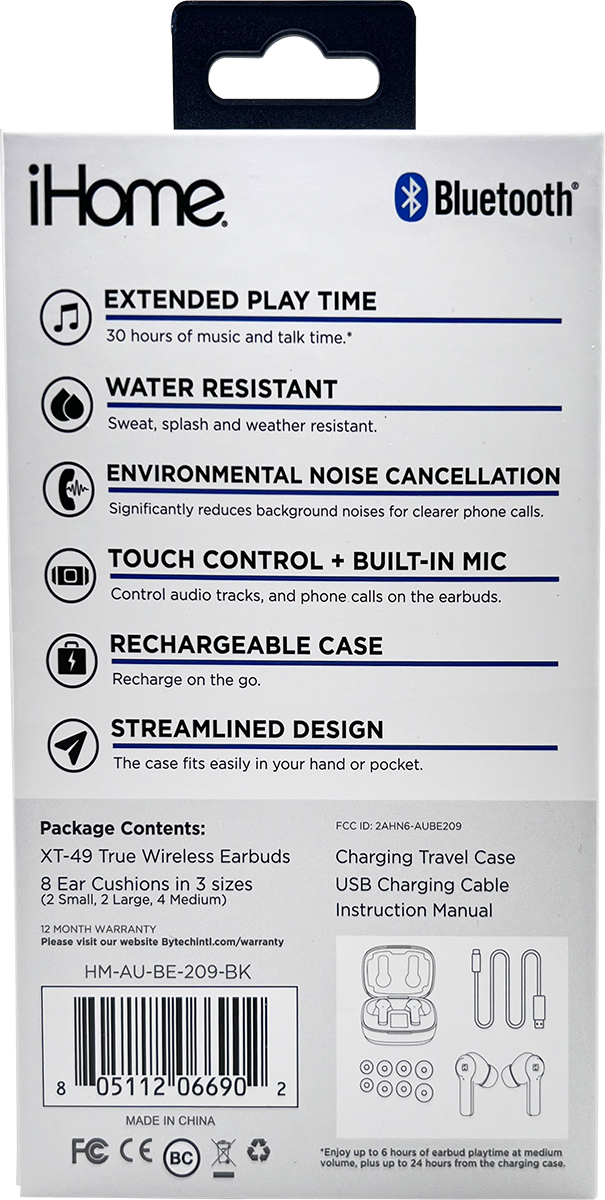 iHome iHome® XT-49 True Wireless Earbuds & Charger Case - IH03 black