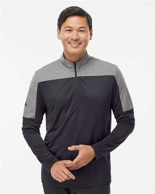 Adidas Men's Ultimate365 Lightweight Colorblocked Quarter-Zip Pullover - A552 Black- Grey Three Melange