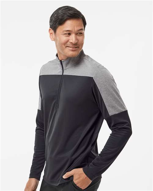 Adidas Men's Ultimate365 Lightweight Colorblocked Quarter-Zip Pullover - A552 Black- Grey Three Melange