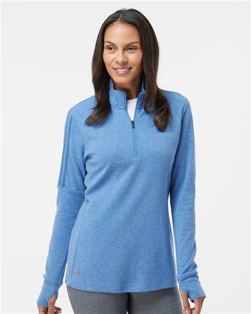 Adidas Women's 3-Stripes Quarter-Zip Sweater Pullover - A555 Focus Blue Melange