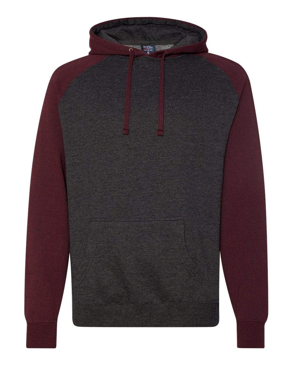 Independent Trading Co. Unisex Raglan Hooded Sweatshirt - IND40RP Charcoal Heather- Burgundy Heather