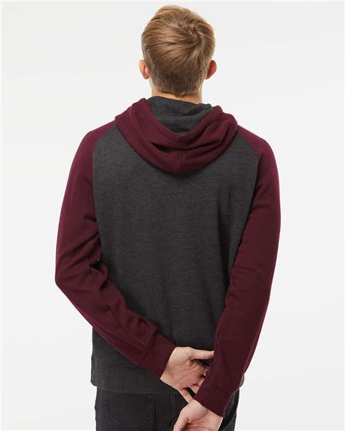 Independent Trading Co. Unisex Raglan Hooded Sweatshirt - IND40RP Charcoal Heather- Burgundy Heather