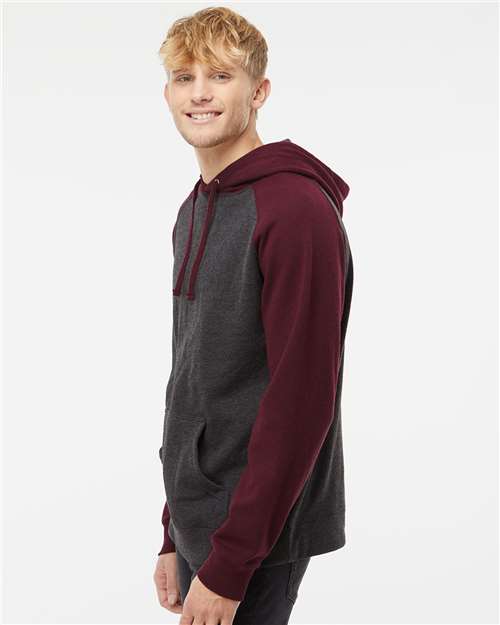 Independent Trading Co. Unisex Raglan Hooded Sweatshirt - IND40RP Charcoal Heather- Burgundy Heather