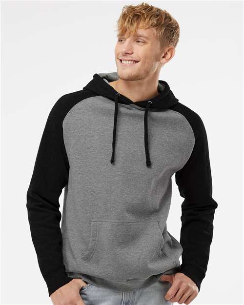 Independent Trading Co. Unisex Raglan Hooded Sweatshirt - IND40RP Gunmetal Heather- Black