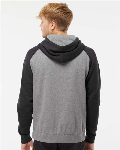 Independent Trading Co. Unisex Raglan Hooded Sweatshirt - IND40RP Gunmetal Heather- Charcoal Heather