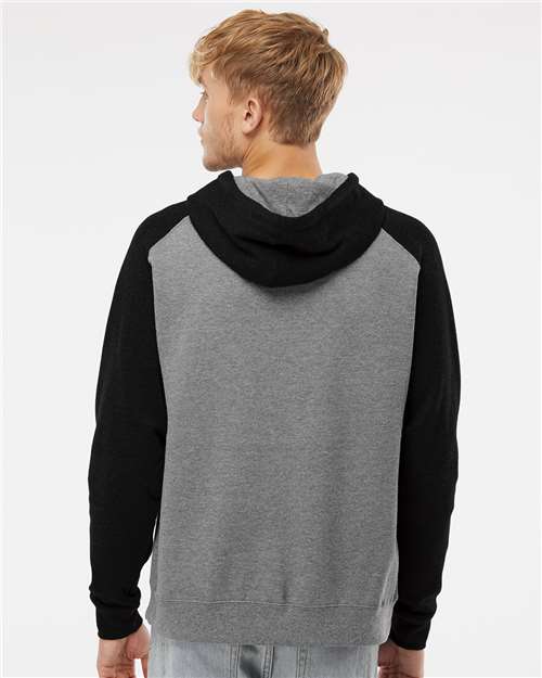 Independent Trading Co. Unisex Raglan Hooded Sweatshirt - IND40RP Gunmetal Heather- Black