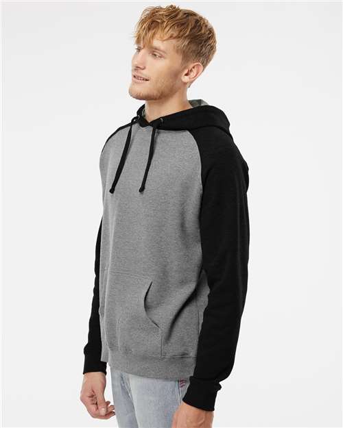 Independent Trading Co. Unisex Raglan Hooded Sweatshirt - IND40RP Gunmetal Heather- Black