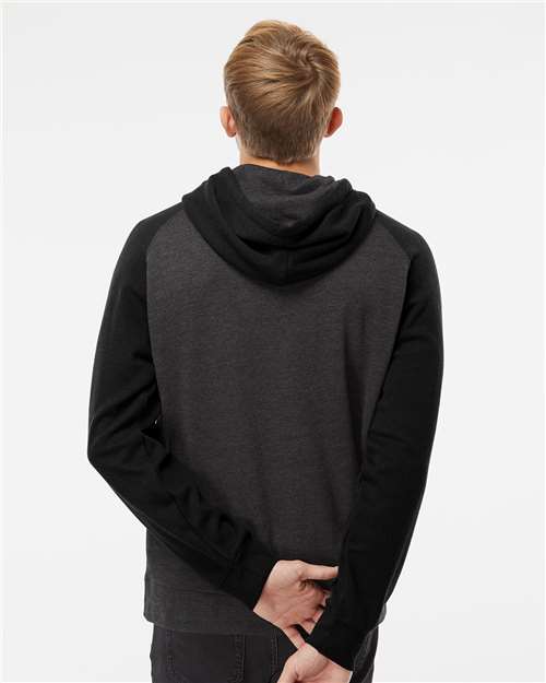 Independent Trading Co. Unisex Raglan Hooded Sweatshirt - IND40RP Charcoal Heather- Black