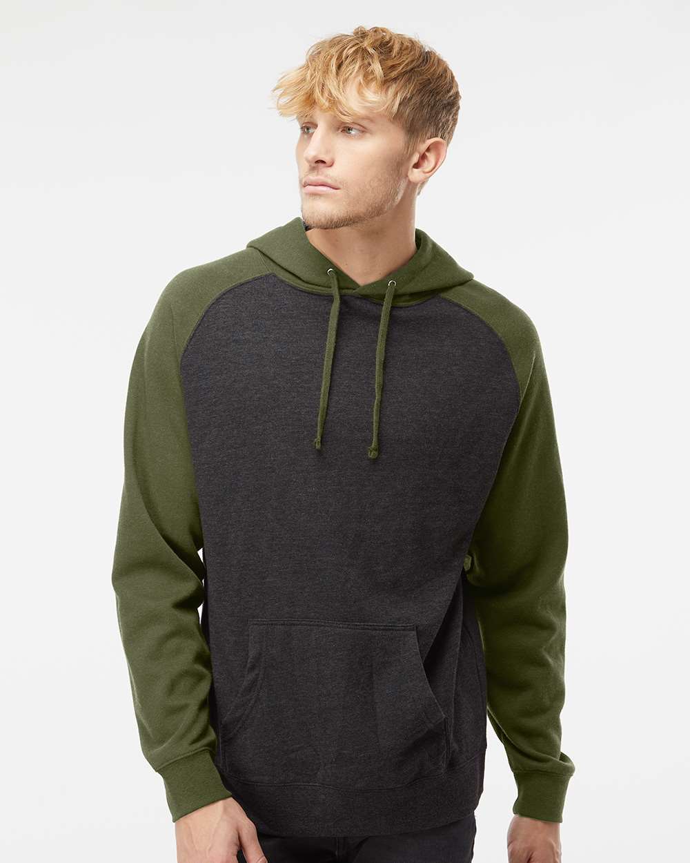 Independent Trading Co. Unisex Raglan Hooded Sweatshirt - IND40RP Charcoal Heather- Army Heather