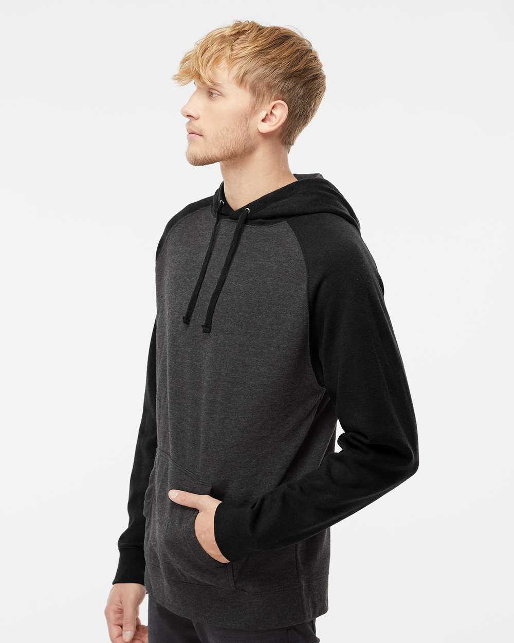 Independent Trading Co. Unisex Raglan Hooded Sweatshirt - IND40RP Charcoal Heather- Black