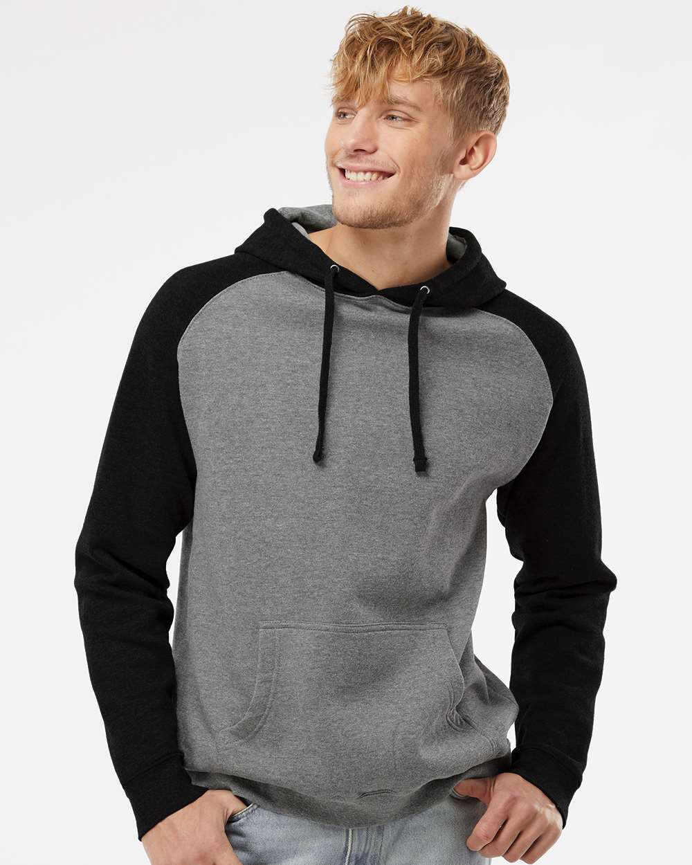Independent Trading Co. Unisex Raglan Hooded Sweatshirt - IND40RP Gunmetal Heather- Black