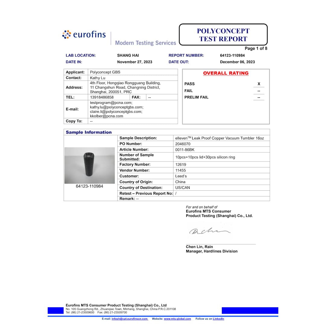 Elleven elleven™ Leak Proof Copper Vacuum Tumbler 16oz - 0011-86 Black