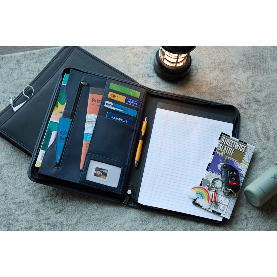 FSC® Mix DuraHyde Recycled Zippered Padfolio - 0600-10 Black