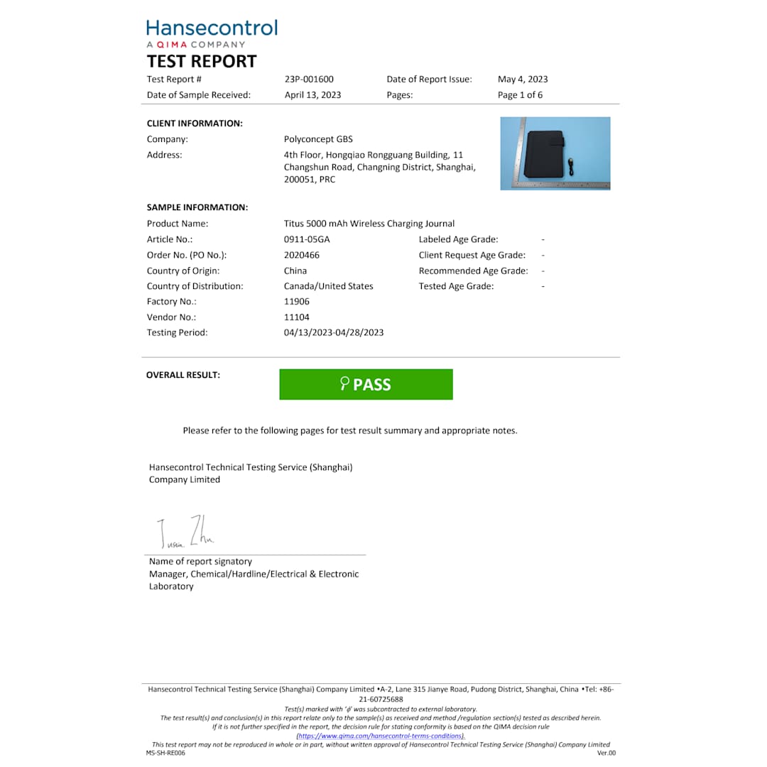 FSC&#174; Mix Titus 5000 mAh Wireless Charging Journal - 0911-05 Gray