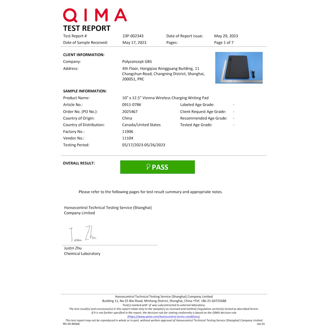 10" x 12.5" Vienna Wireless Charging Writing Pad - 0911-07 Black