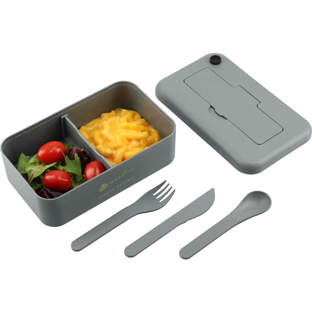 Bamboo Fiber Lunch Box with Utensils - 1022-14 Gray