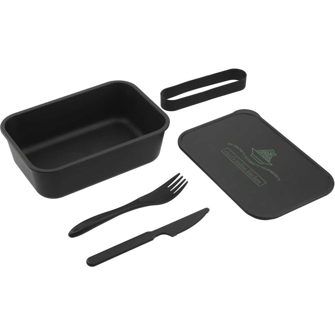 PLA Bento Box with Band and Utensils - 1022-19 Black