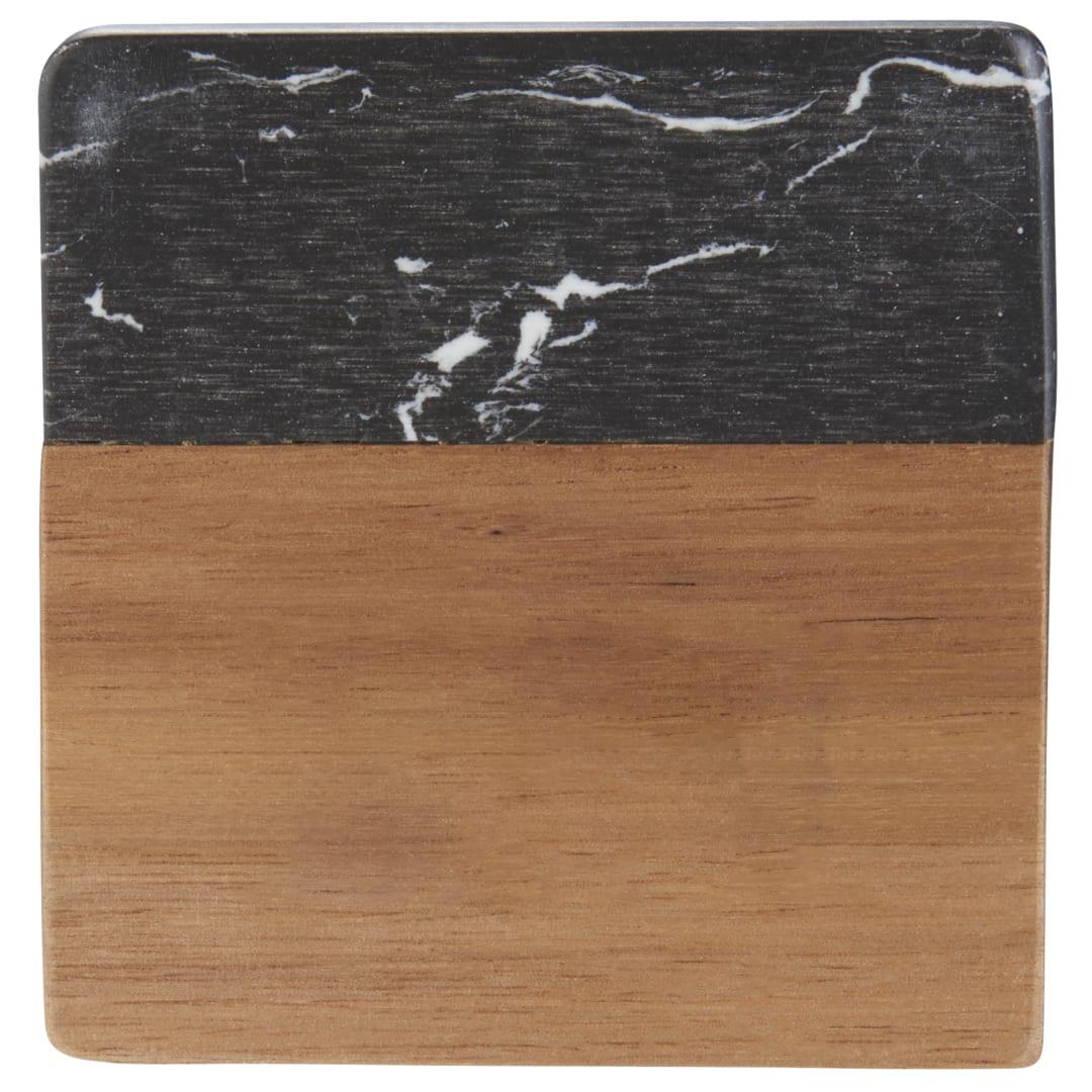 Black Marble and Wood Coaster Set - 1033-65 Black