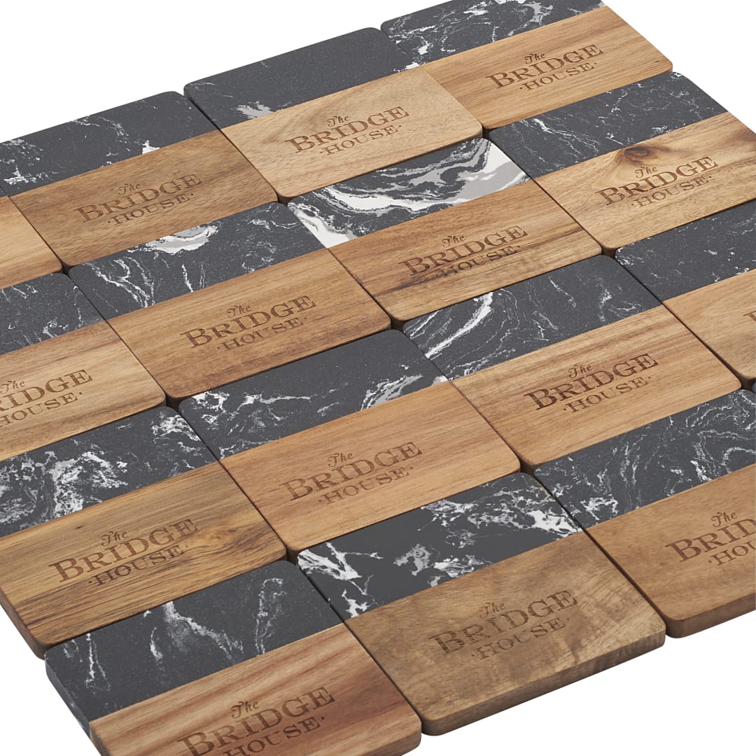 Black Marble and Wood Coaster Set - 1033-65 Black