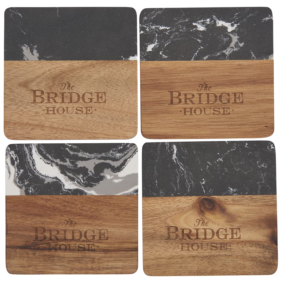 Black Marble and Wood Coaster Set - 1033-65 Black