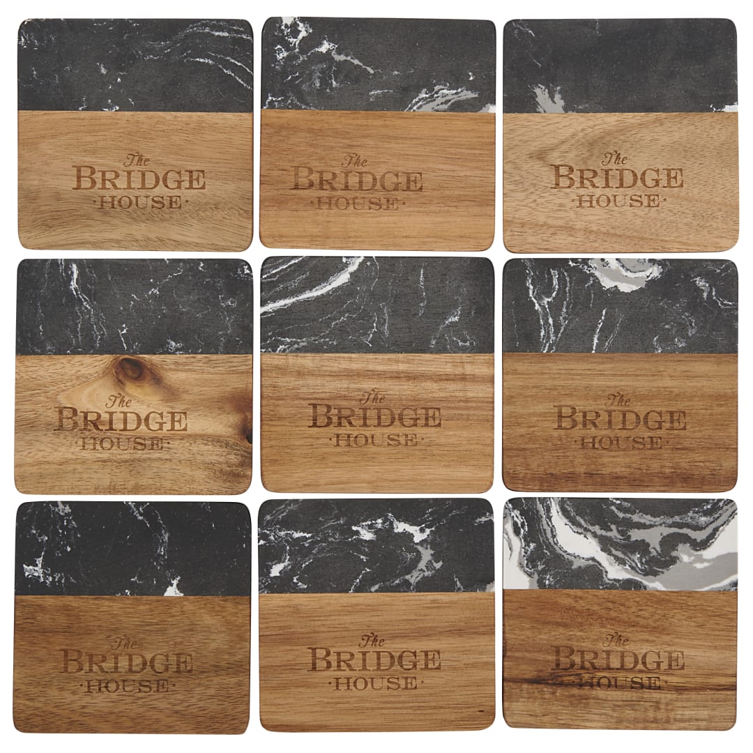 Black Marble and Wood Coaster Set - 1033-65 Black