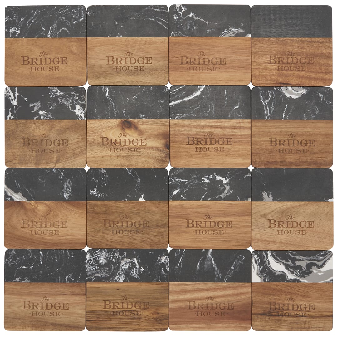 Black Marble and Wood Coaster Set - 1033-65 Black