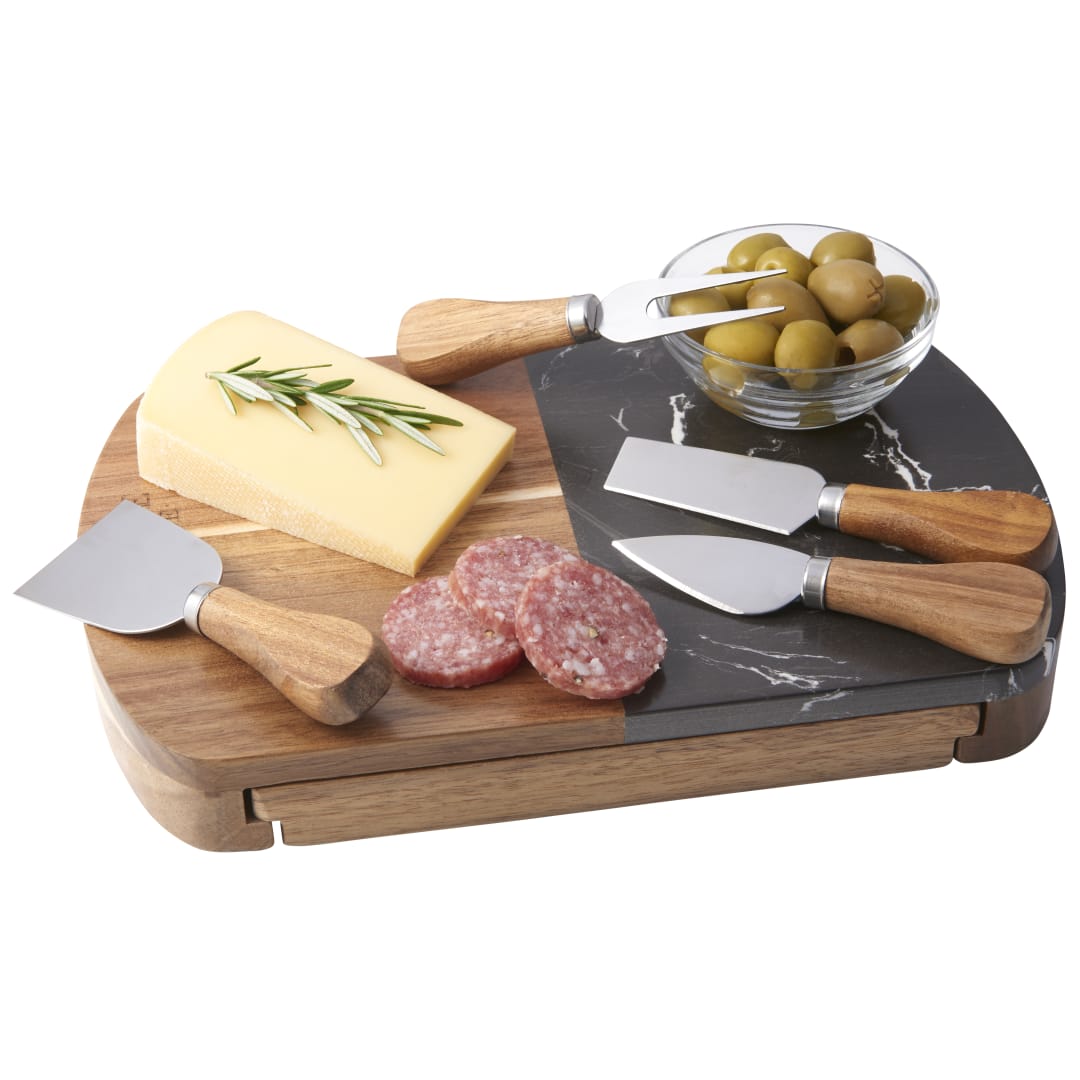 Black Marble Cheese Board Set with Knives - 1033-78 Natural