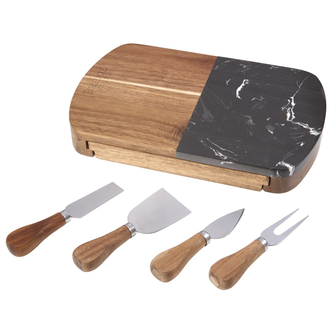 Black Marble Cheese Board Set with Knives - 1033-78 Natural