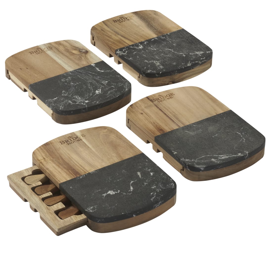 Black Marble Cheese Board Set with Knives - 1033-78 Natural