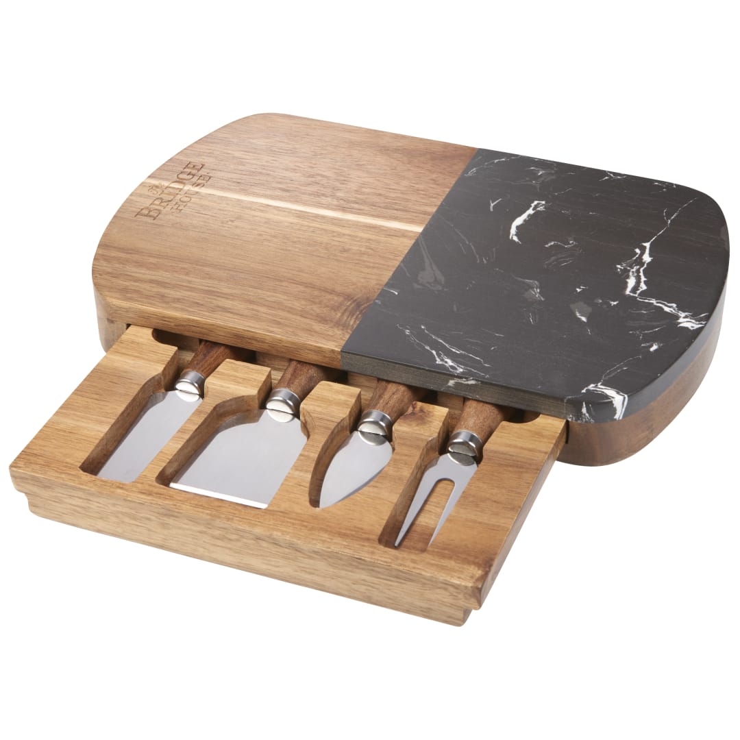  Black Marble Cheese Board Set with Knives - 1033-78