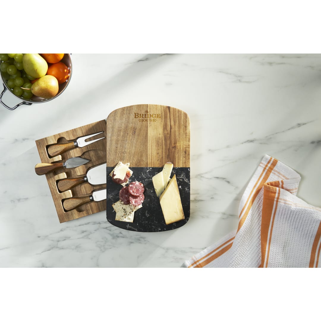 Black Marble Cheese Board Set with Knives - 1033-78 Natural